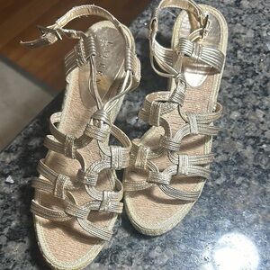 Lauren Ralph Lauren Gold Strappy Sandals.